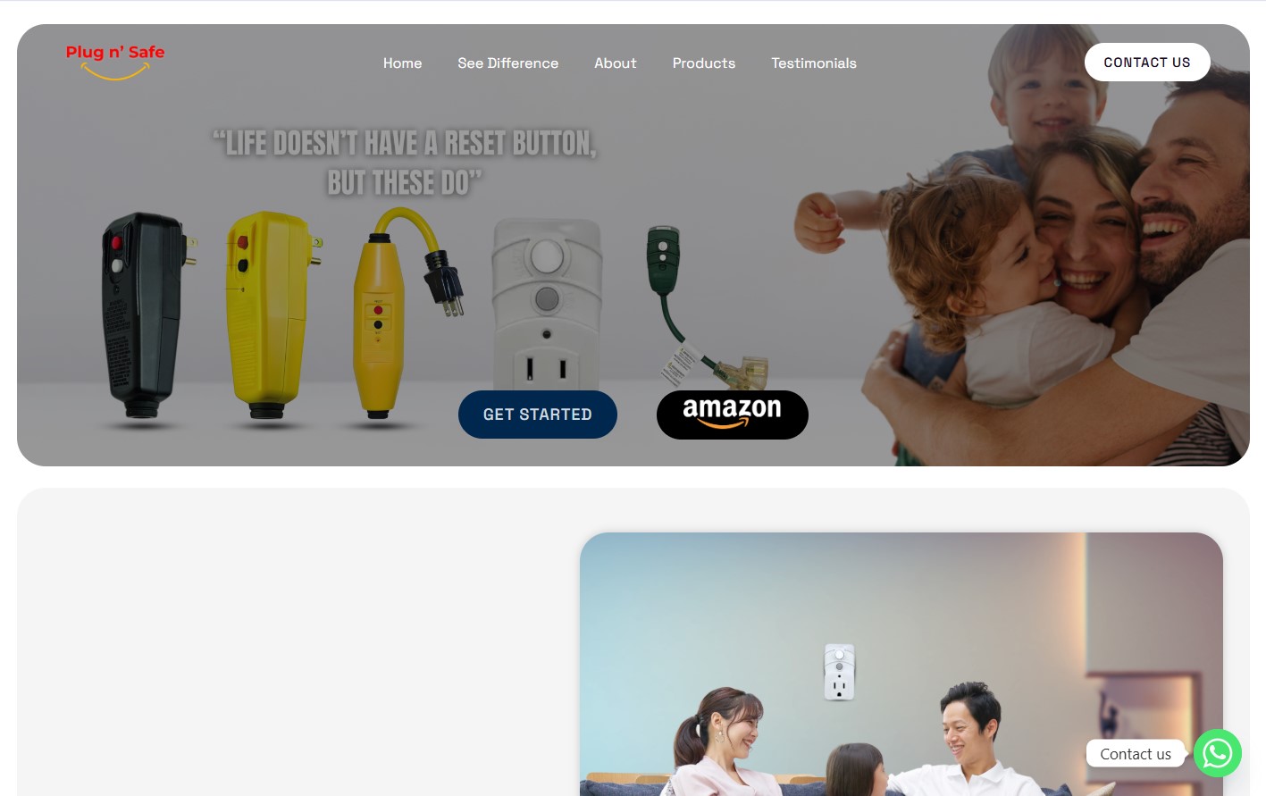 Plug n' Safe products: surge protectors, extension cords, and outlet covers.